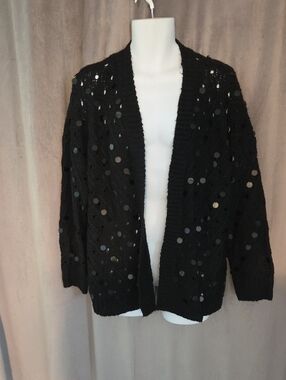 torrid 2 Black Sequin Crochet Open Cardigan